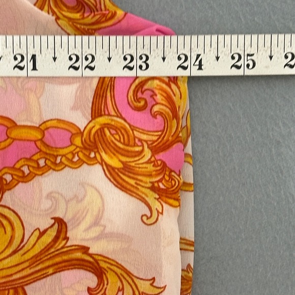 Fresh of LA Womens Top 2X Pink Gold Scroll Chain Print Sheer Feminine Retro 90s - Picture 5 of 8